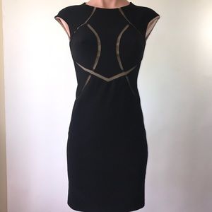 INC International Concepts Black Midi Sheath Dress with Nude Insets